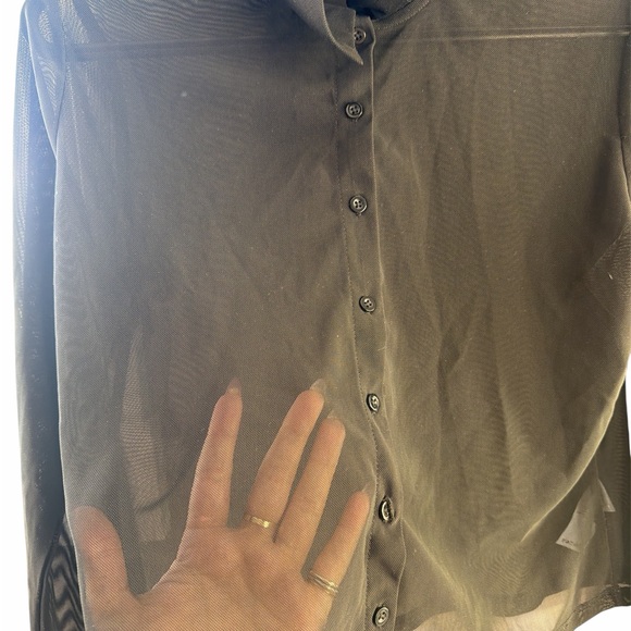 Garage Sheer Black Button-Front Women's Top - Picture 4 of 5